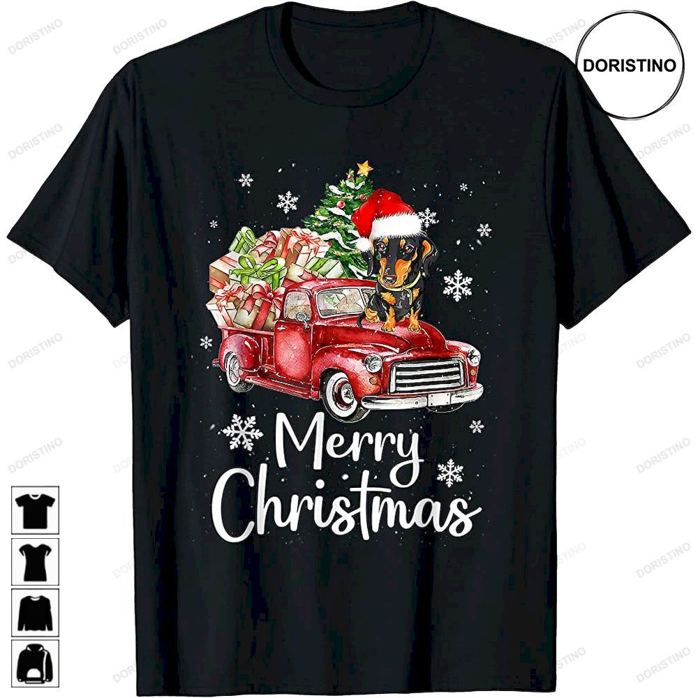 Dachshund Riding Red Truck Xmas Merry Christmas Limited Edition T-shirts