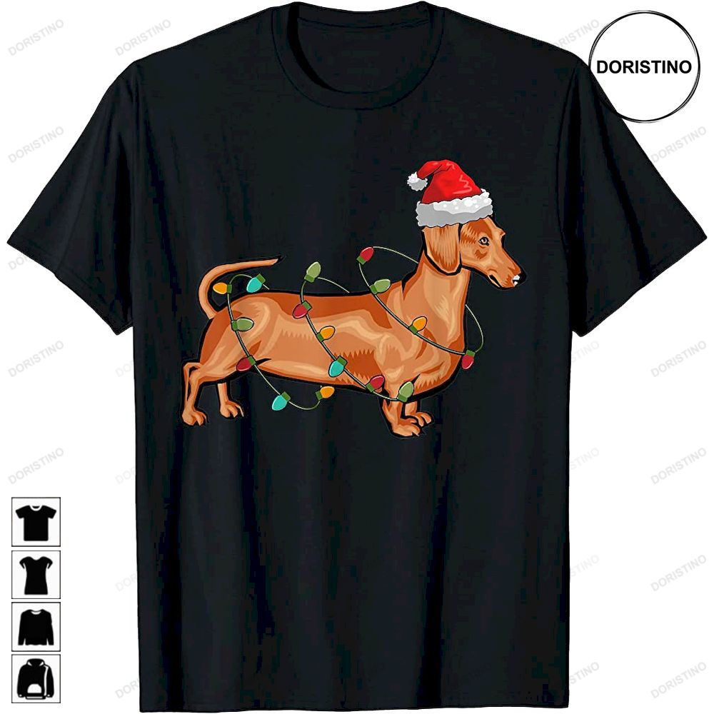 Dachshund Santa Hat Lights Funny Christmas Pajama Dog Lover Limited Edition T-shirts