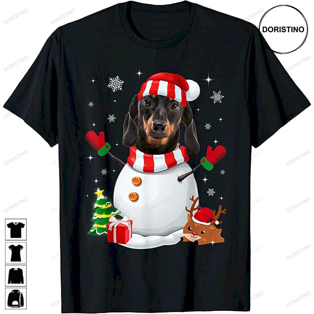 Dachshund Snowman Santa Hat Christmas Pajama Dog Lover Awesome Shirts