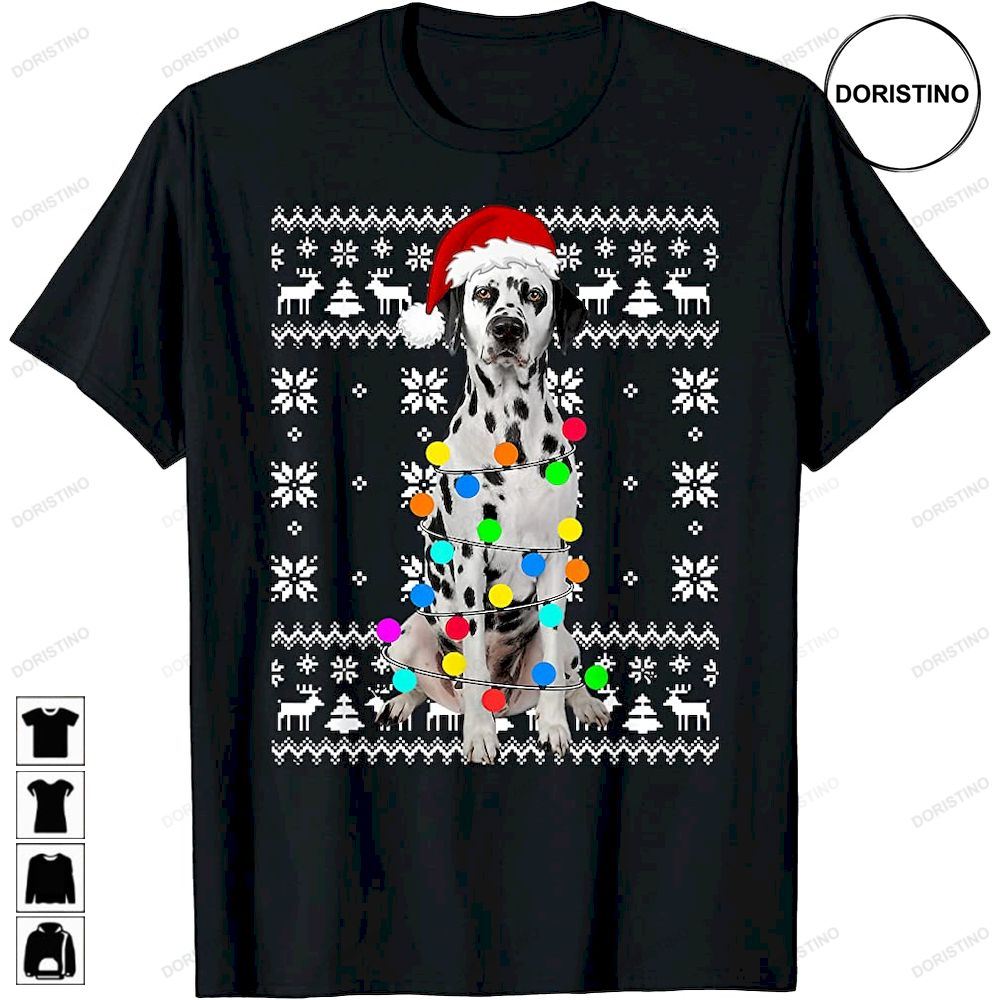 Dalmatian Dog Lights Ugly Puppy Santa Hat Christmas Limited Edition T-shirts