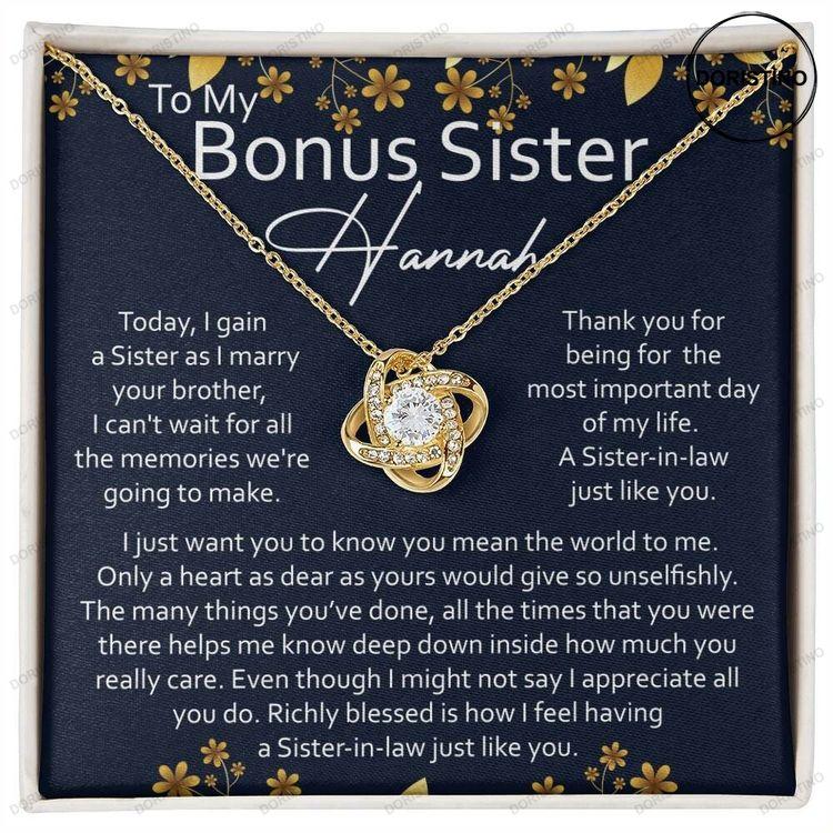 Personalized Gift To My Bonus Sister Love Knot Necklace With Message Card Doristino Awesome Necklace