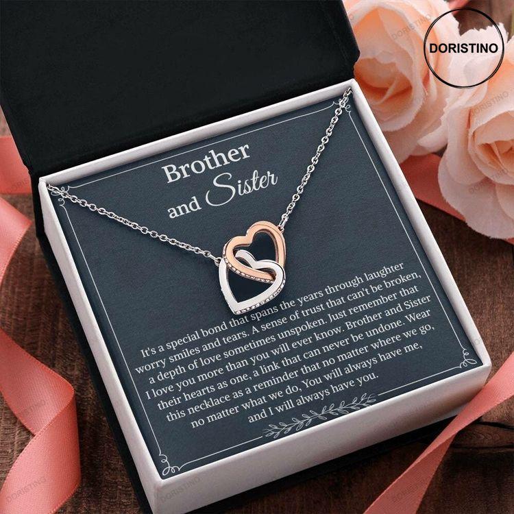 Sister Gift From Brother Interlocking Heart Necklace Special Born Span The Year Message Card Brother And Sister Doristino Awesome Necklace