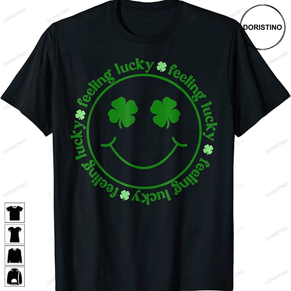 Feeling Lucky Retro Groovy Clover Happy Face St Patricks Day Awesome Shirts