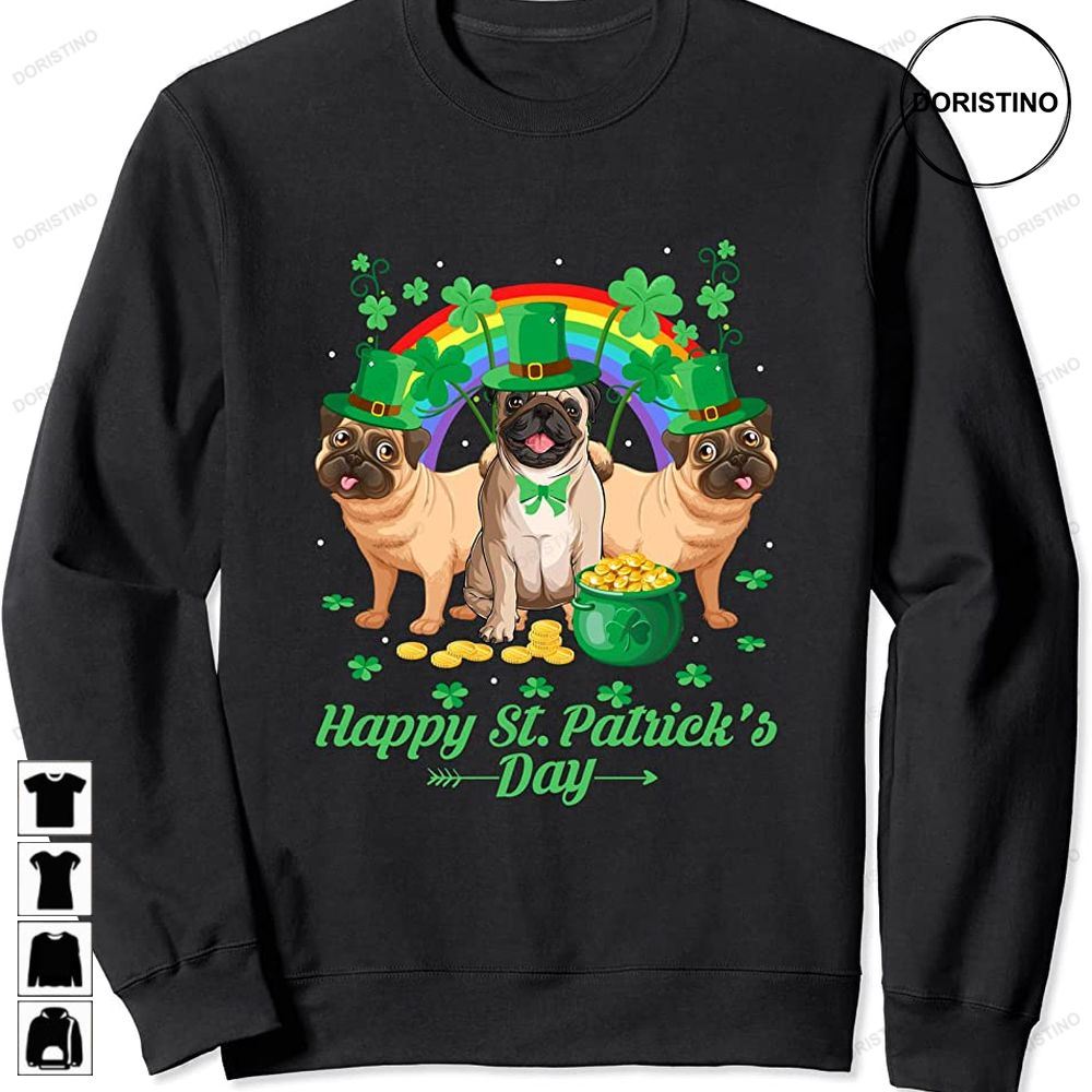 Funny Irish Stpatricks Day Happy Rainbow Pugs Trending Style