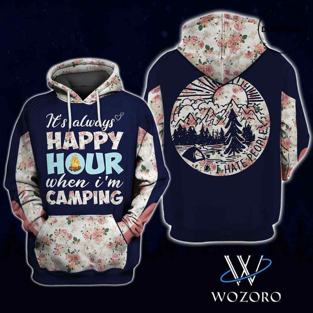 Its Always Happy Hour Camping All Over Print Hoodie
