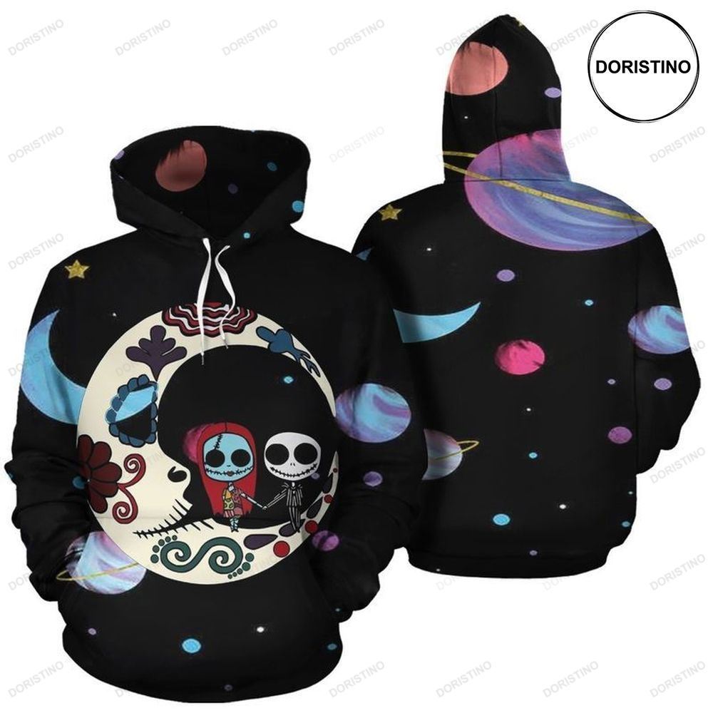 Jack Skellington And Sally On The Moon V9 All Over Print Hoodie