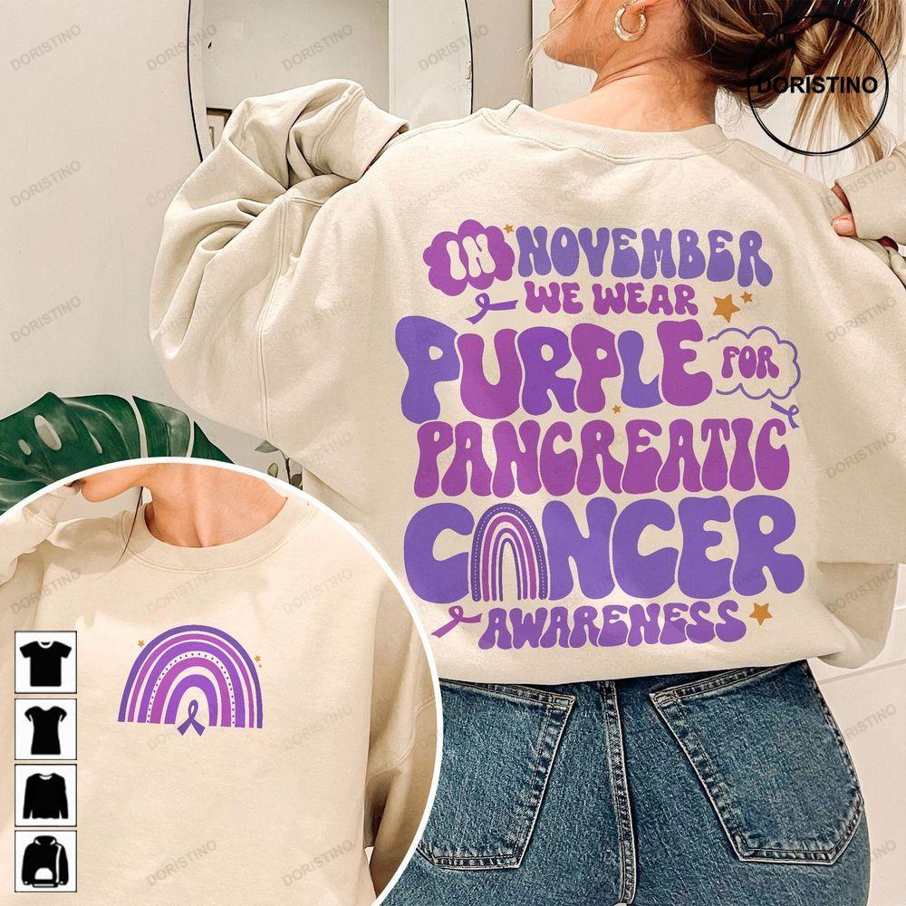Pancreatic Cancer Support Diabetes Awareness In November Wear Purple Pancreatic Cancer Survivor Double Sides Tshirt