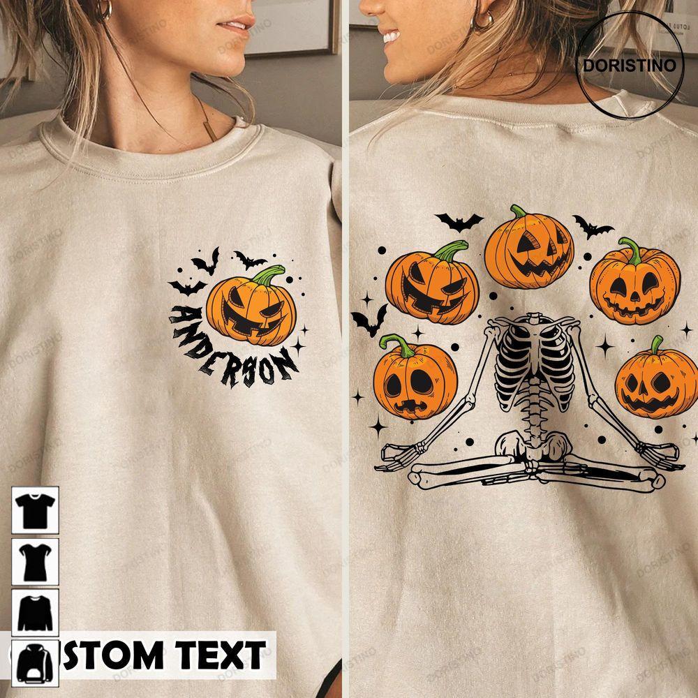 Pumpkin Halloween Skeleton Double Sides Shirt