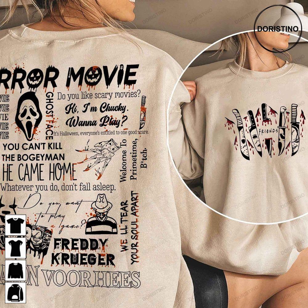 Retro 90s Horror Movie Vintage Halloween Scream Ghostface Michael Myers Freddy It Double Sides Shirt