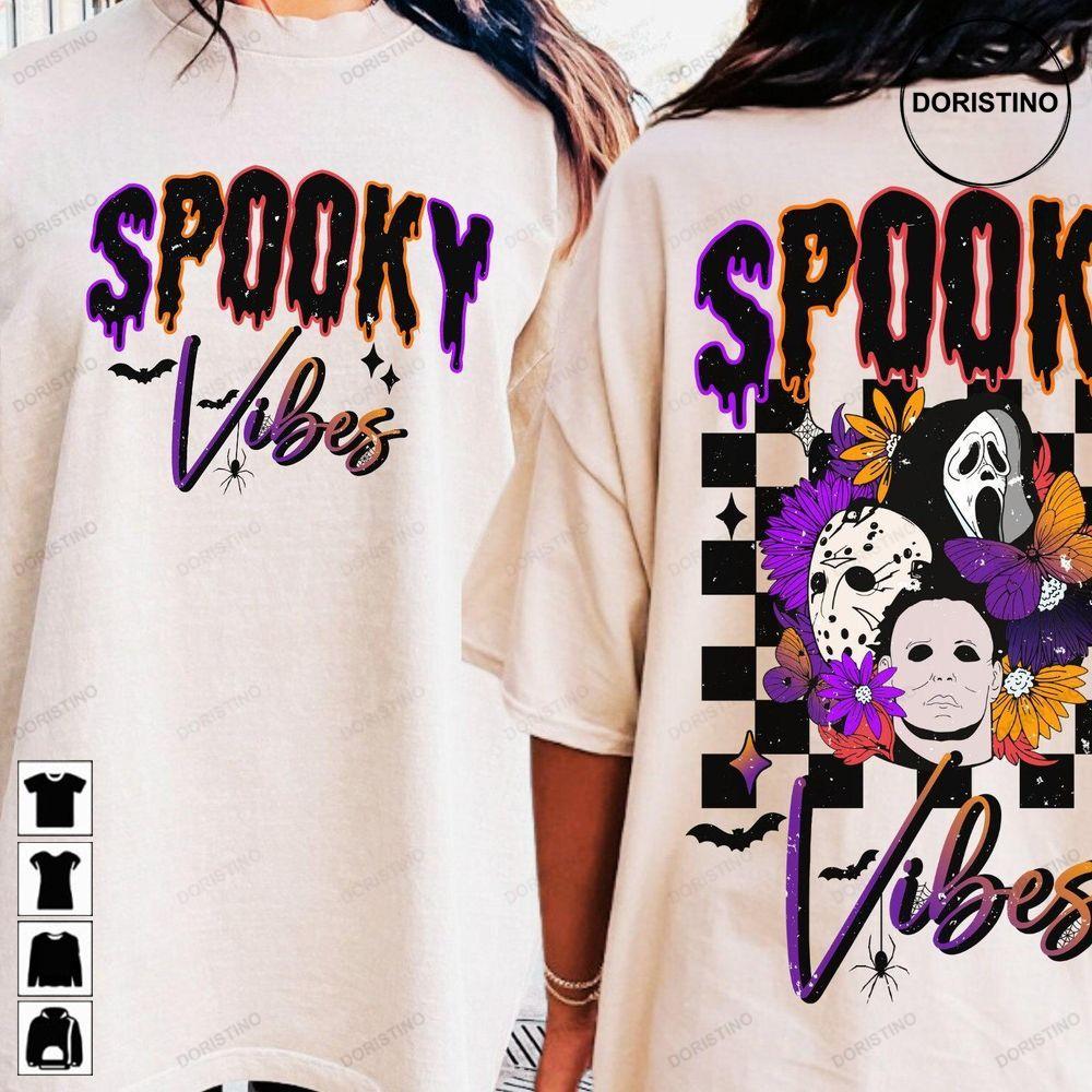 Retro Halloween Horror Spooky Vibes Double Sides Shirt