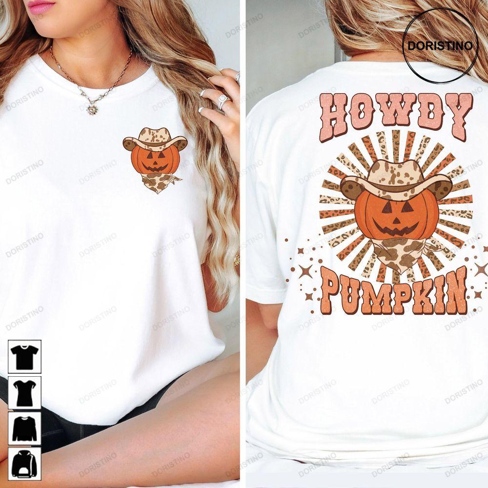 Retro Howdy Pumpkin Leopard Double Sides Awesome Shirt