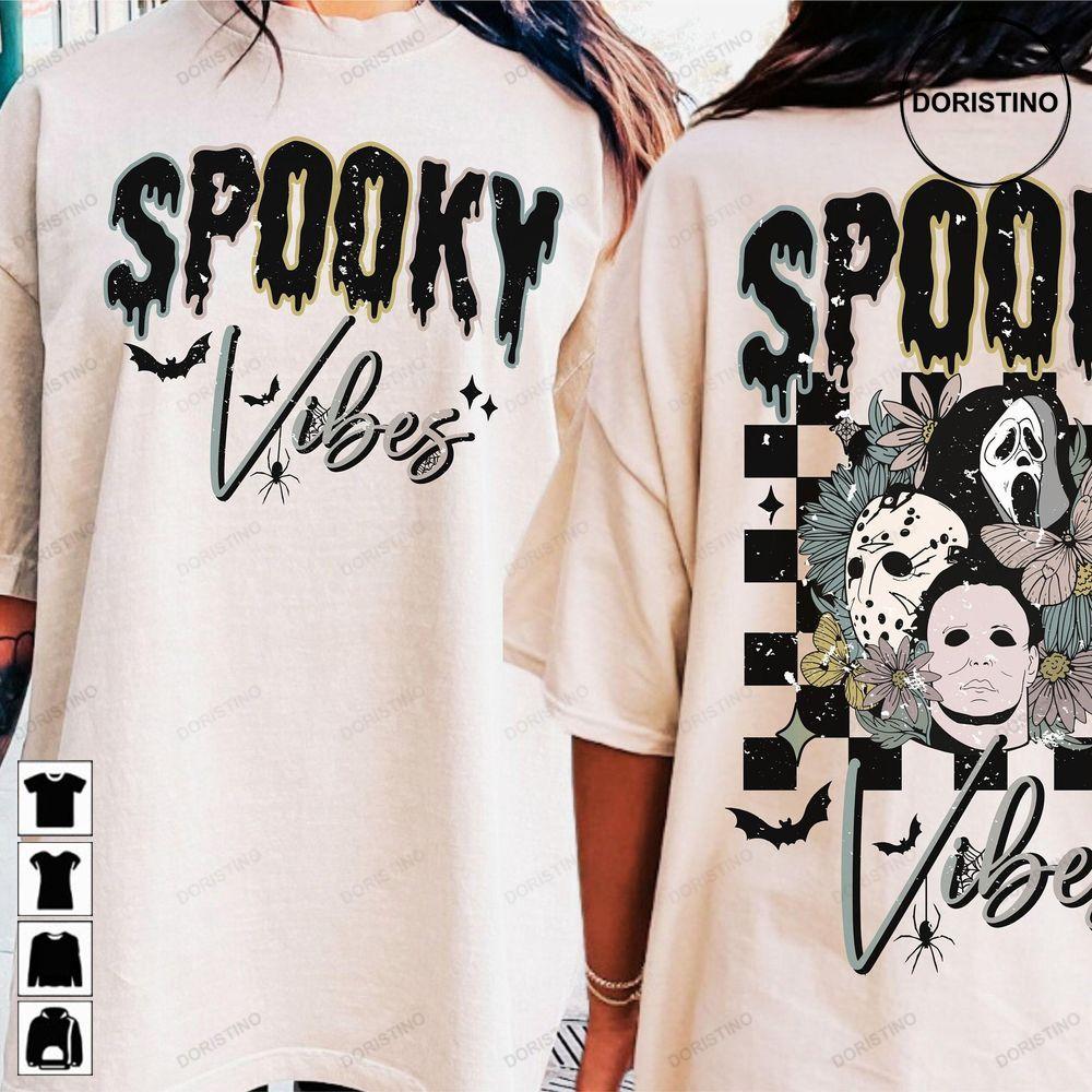 Retro Spooky Vibes Scary Movie Halloween Double Sides Awesome Shirt