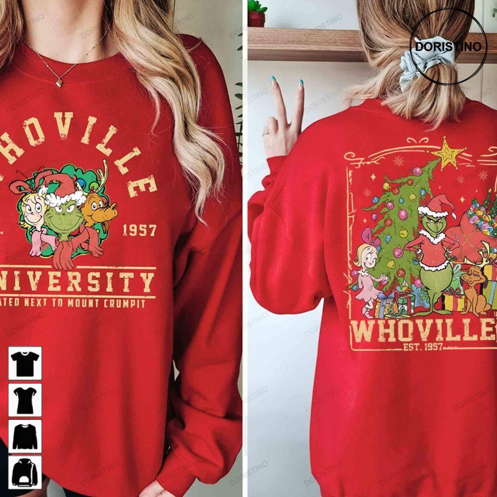 Retro Whoville University Grinch Christmas Double Sides Tshirt