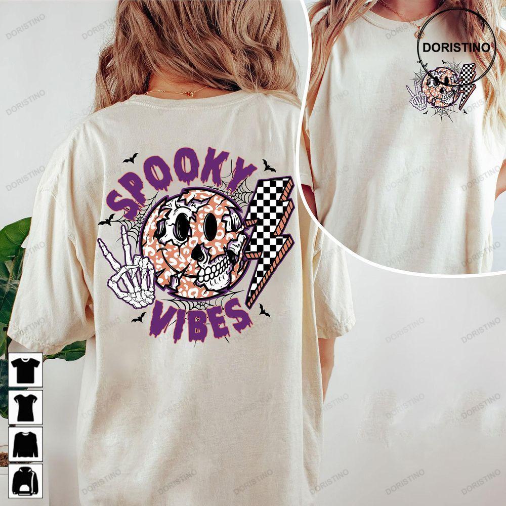 Spooky Vibes Halloween Vintage Funny Double Sides Tshirt