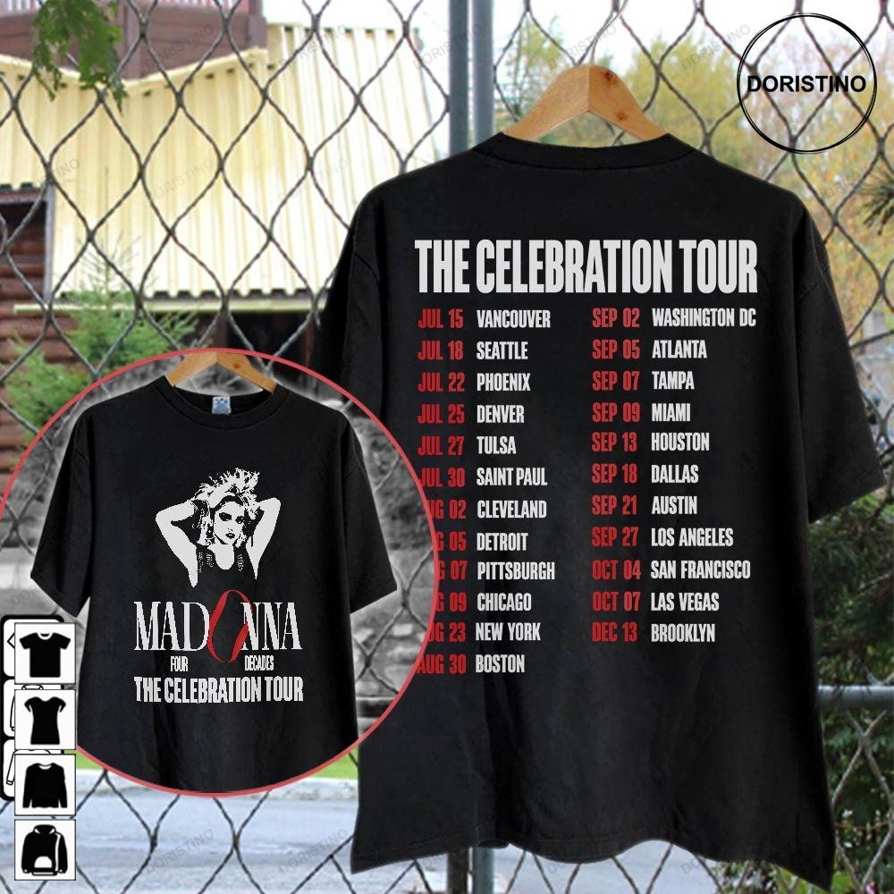 Madonna The Celebration Tour 2023 Double Sided Queen Of Pop World Tour 2023 Retro Graphic Limited Edition T-shirts