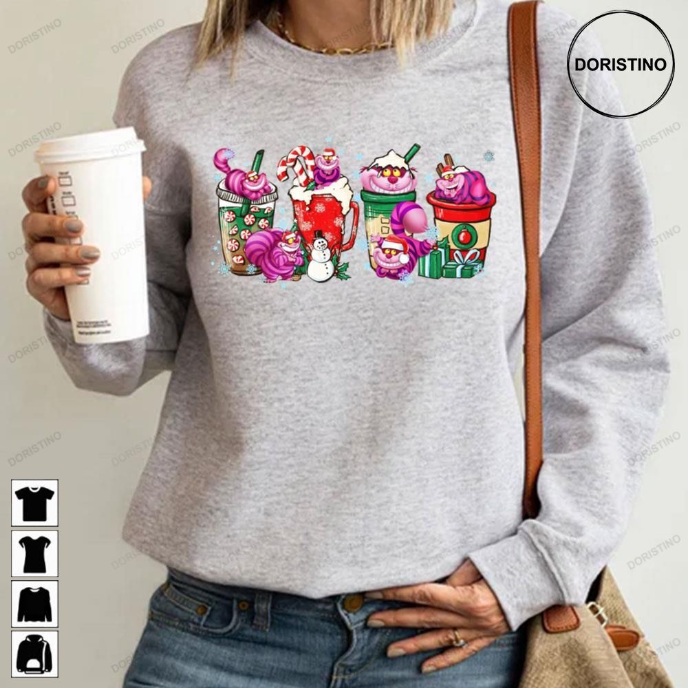Cheshire Cat Coffee Christmas Latte Alice In The Wonderland Cartoon Character Awesome Shirts