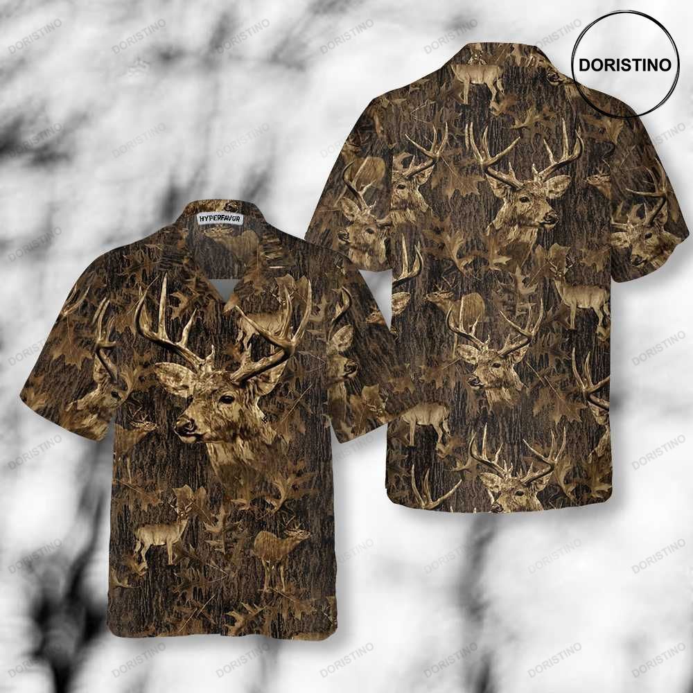 Deer Season Big Buck With Camouflage Pattern Hunting Deer Hunting Camo Awesome Hawaiian Shirt
