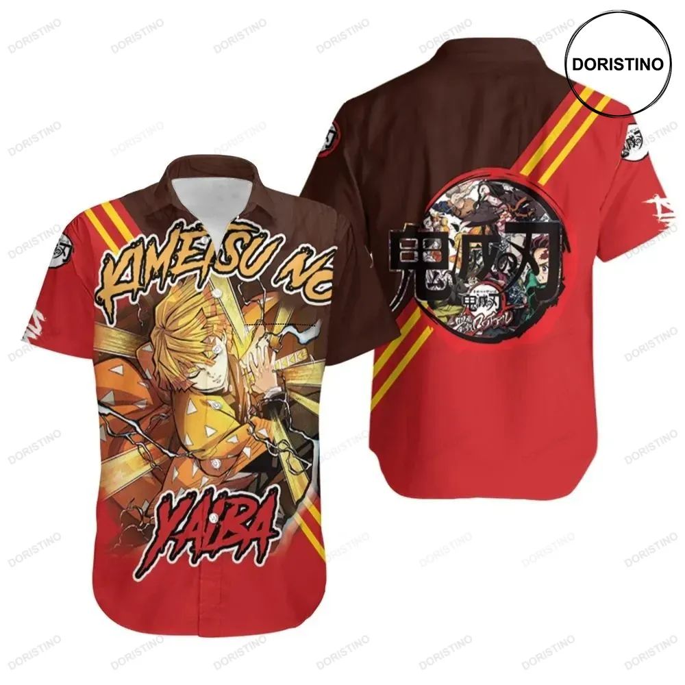 Demon Slayer Zenitsu Agatsuma Thunder Breathing Red Kimetsu No Yaiba Logo Limited Edition Hawaiian Shirt