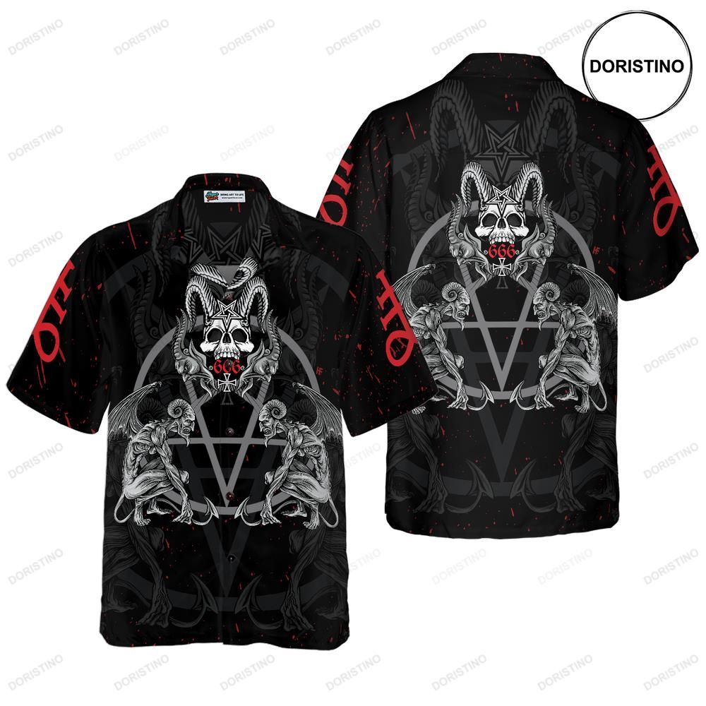 Demon With Skull Pentagram Satanic Goth Gothic Hawaiian Shirt