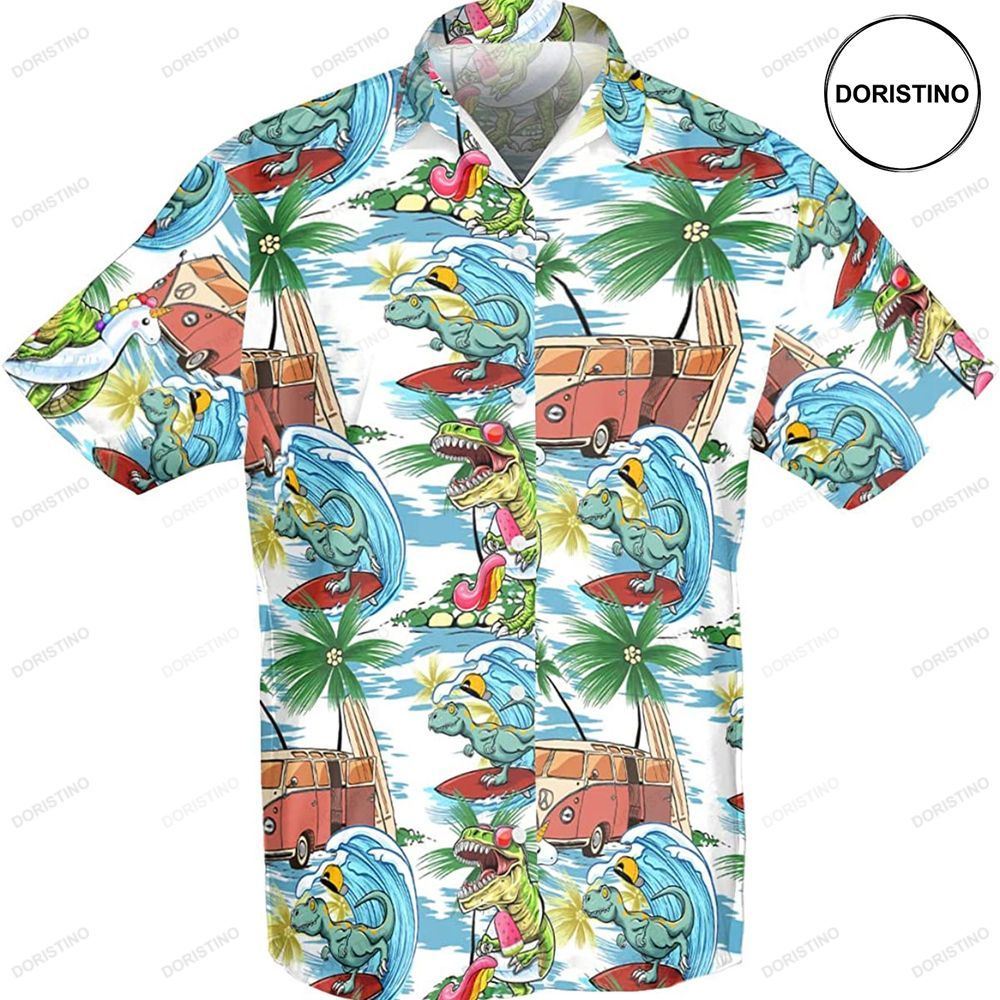 Dinosaur Surfing Tropical Awesome Hawaiian Shirt