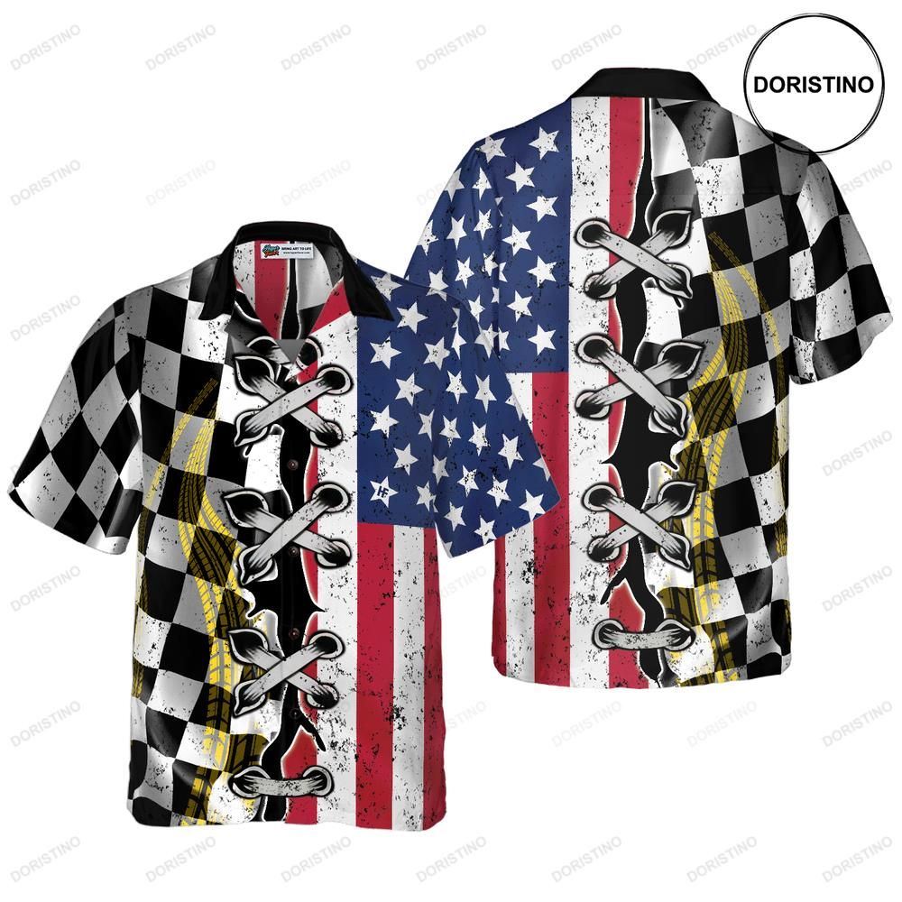 Dirt Track Racing Flag Hawaiian Shirt