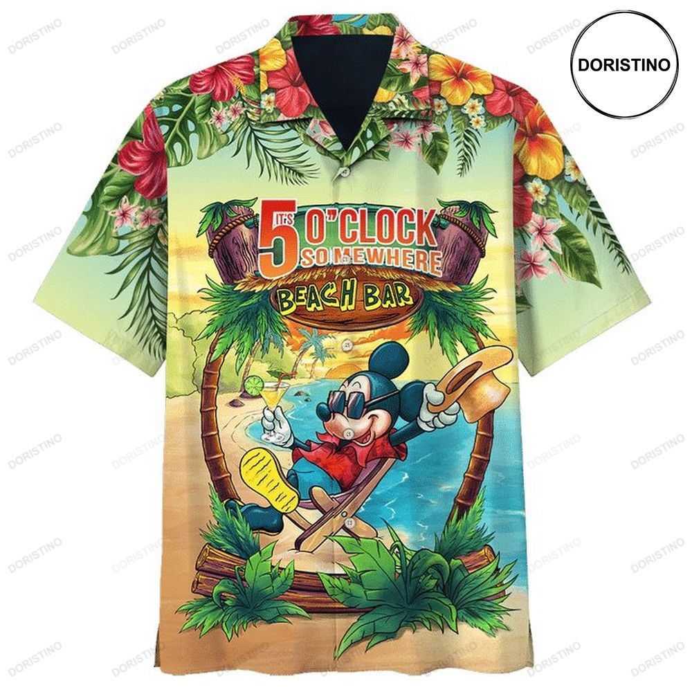 Disney Mickey Mouse In The Beach Its 5 Oclock Somewhere Print Awesome Hawaiian Shirt