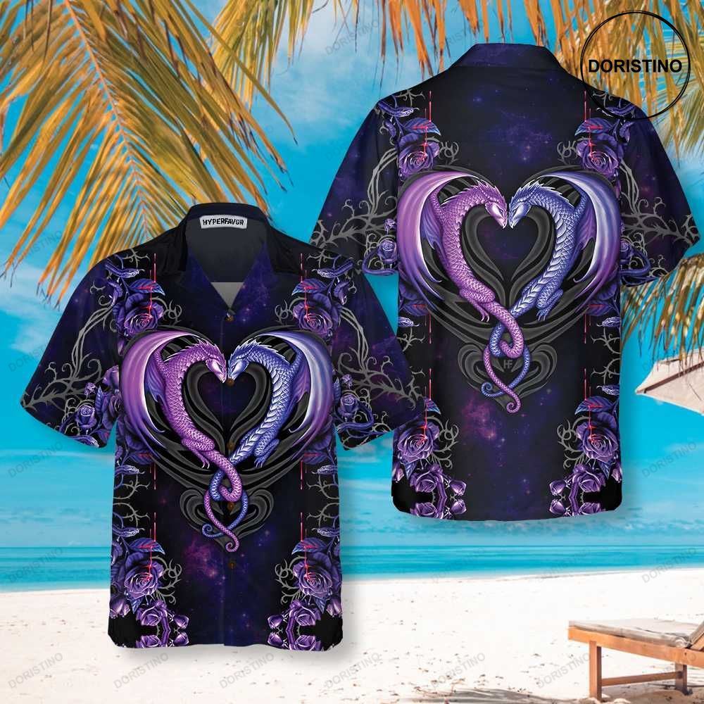 Dragons The Love Flower Unique With Dragon Couple And Roses Awesome Hawaiian Shirt