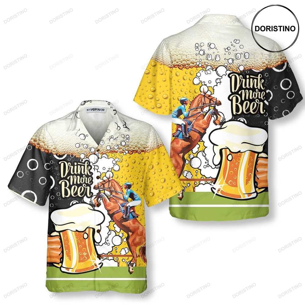 Drink More Beer And Racing Horse Beer Mug Pattern Beer Best Gift Hawaiian Shirt