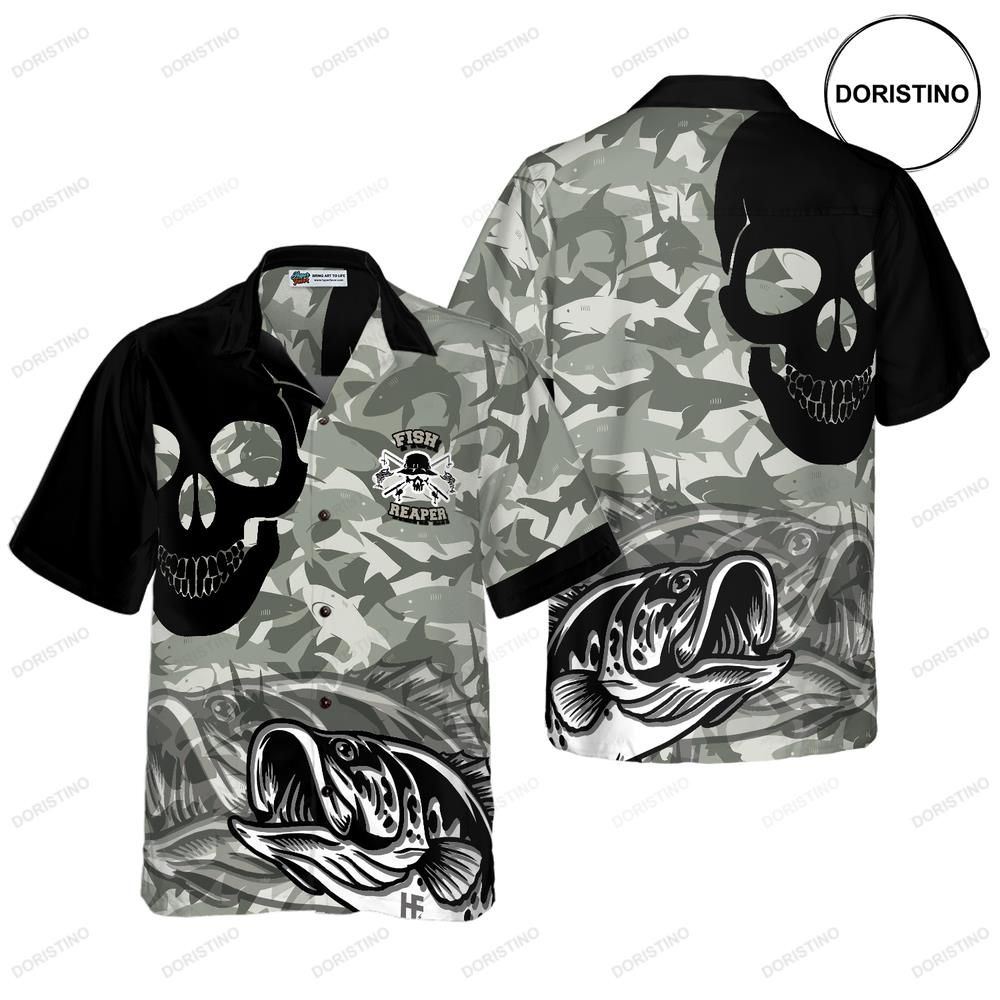 Eat Sleep Fishing Repeat Skull Camouflage Hawaiian Shirt