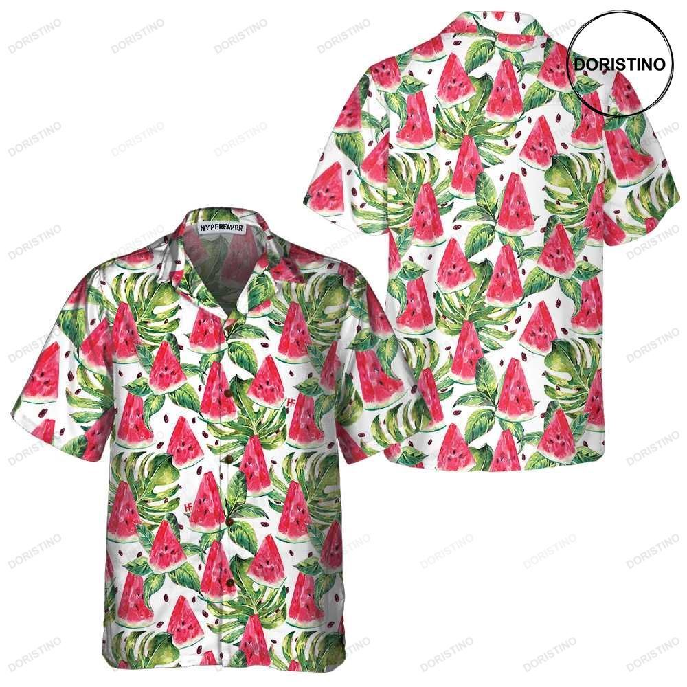 Exotic Summer Watermelon Tropical Leaves And Watermelon Prin Hawaiian Shirt