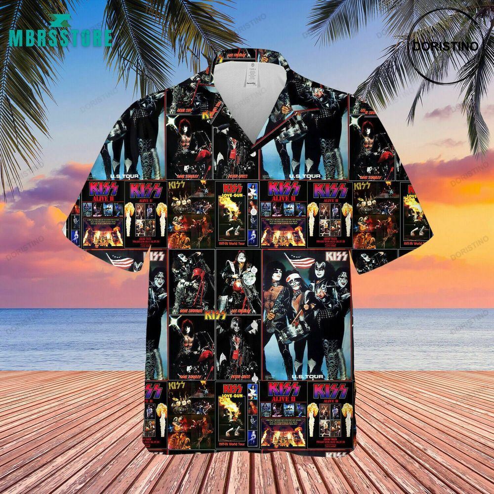 Fall In Love With Kiss Band Summer Gift For Dad Awesome Hawaiian Shirt