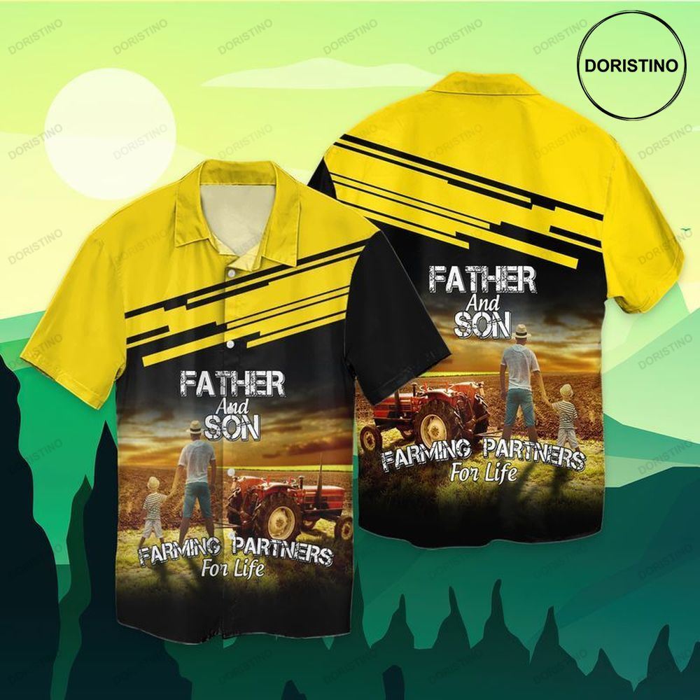 Fathers Day Father And Son Farming Partners For Life Hawaiian Shirt