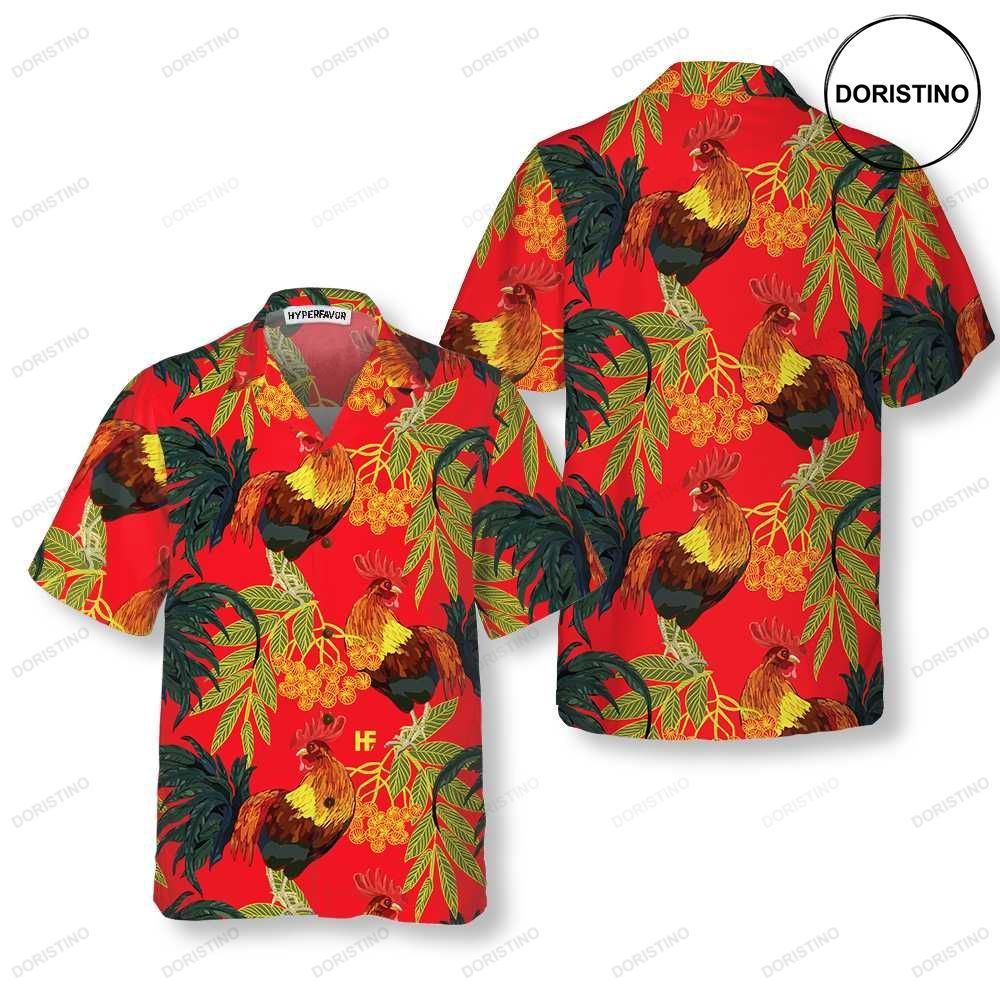 Fiery Red Rooster Unique Chicken For Men Women Awesome Hawaiian Shirt