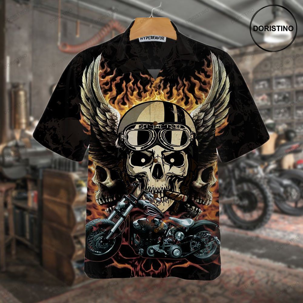 Fire Hell Rider Skull Biker Wings Motorcycle Best Gift For Bikers Awesome Hawaiian Shirt