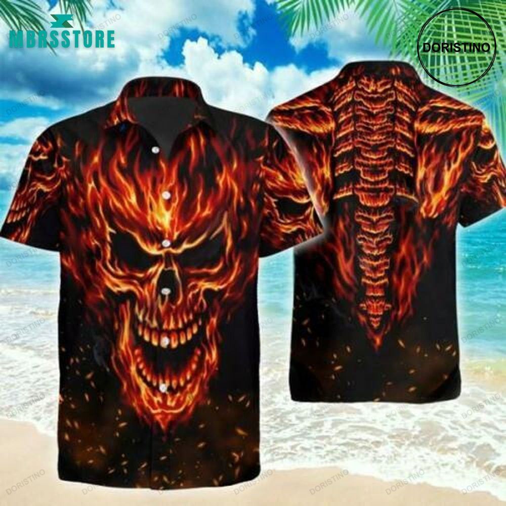 Fire Skull Lover Costume Beach Summer Short Sleeve Button Down Limited Edition Hawaiian Shirt