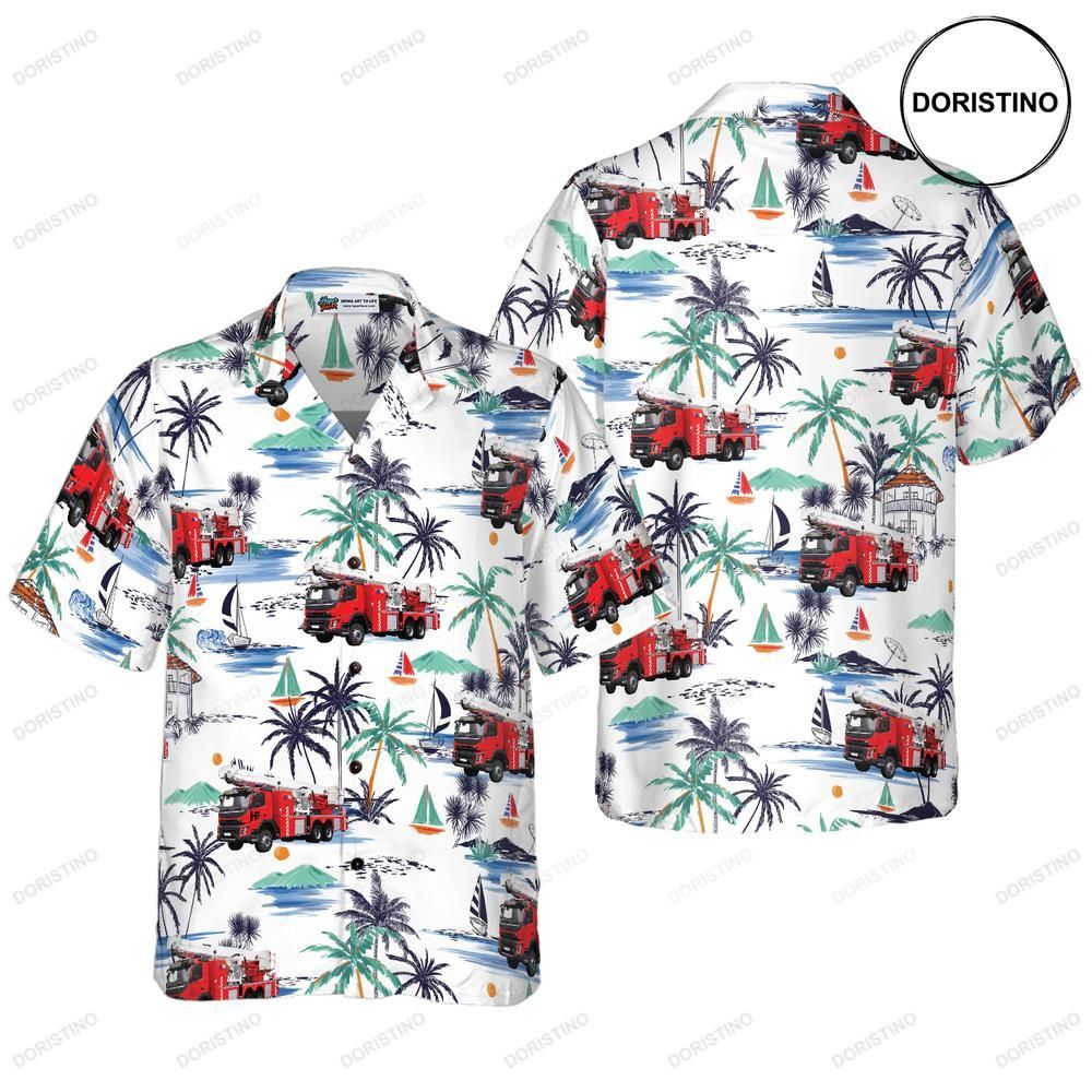 Fire Truck Friend Of Firefighter White Tropical Red Fire Truck Firefighter For Hawaiian Shirt