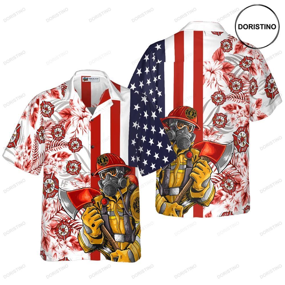 Firefighter American Flag Tropical Firefighter Texas Bluebonnet Fire Dept Logo Firefi Hawaiian Shirt