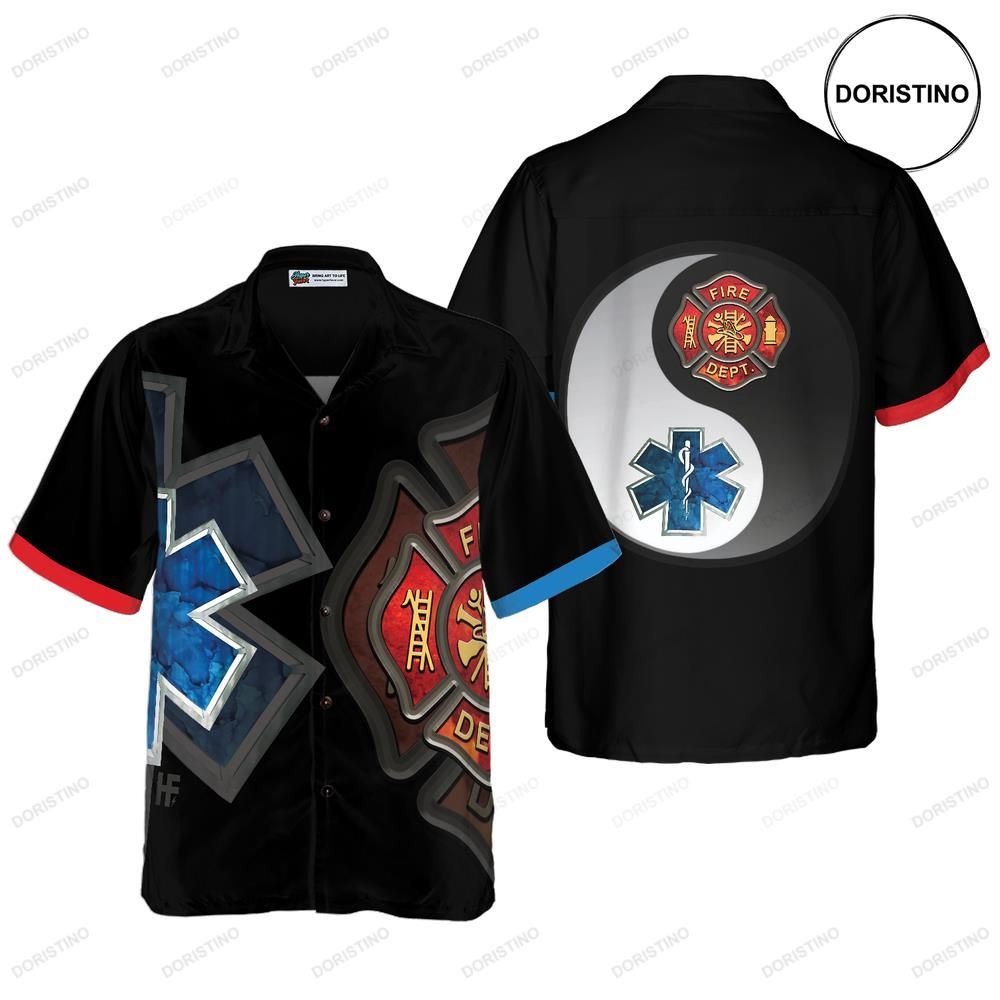 Firefighter And Paramedic Yin And Yang Firefighter Red Fire Dept Logo And Blue Star O Awesome Hawaiian Shirt