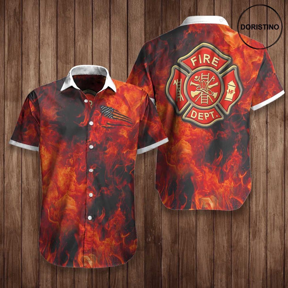 Firefighter Flag And Logo Red Flame Background American Flag Firefighter For Me Hawaiian Shirt