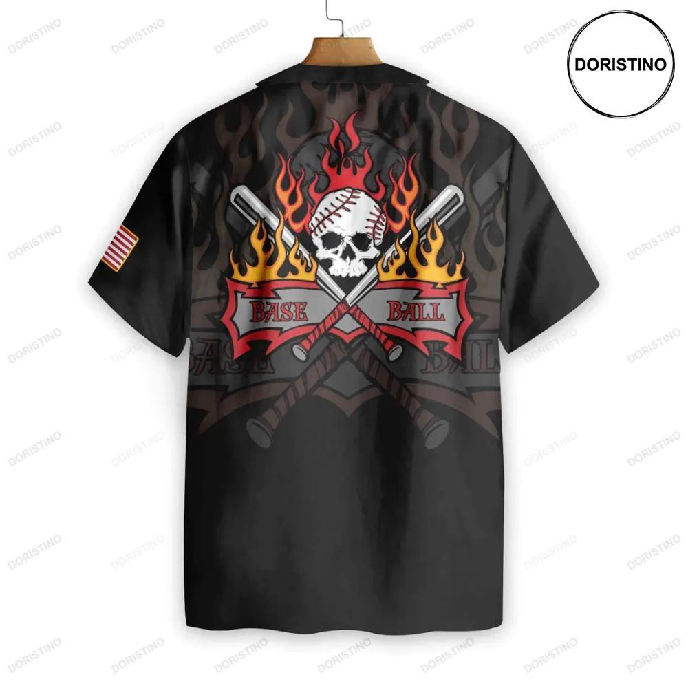 Flame Baseball Skull Hawaiian Shirt