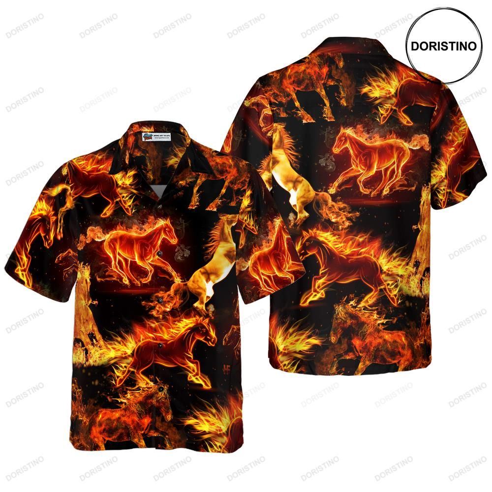 Flaming Horses For Men Awesome Hawaiian Shirt