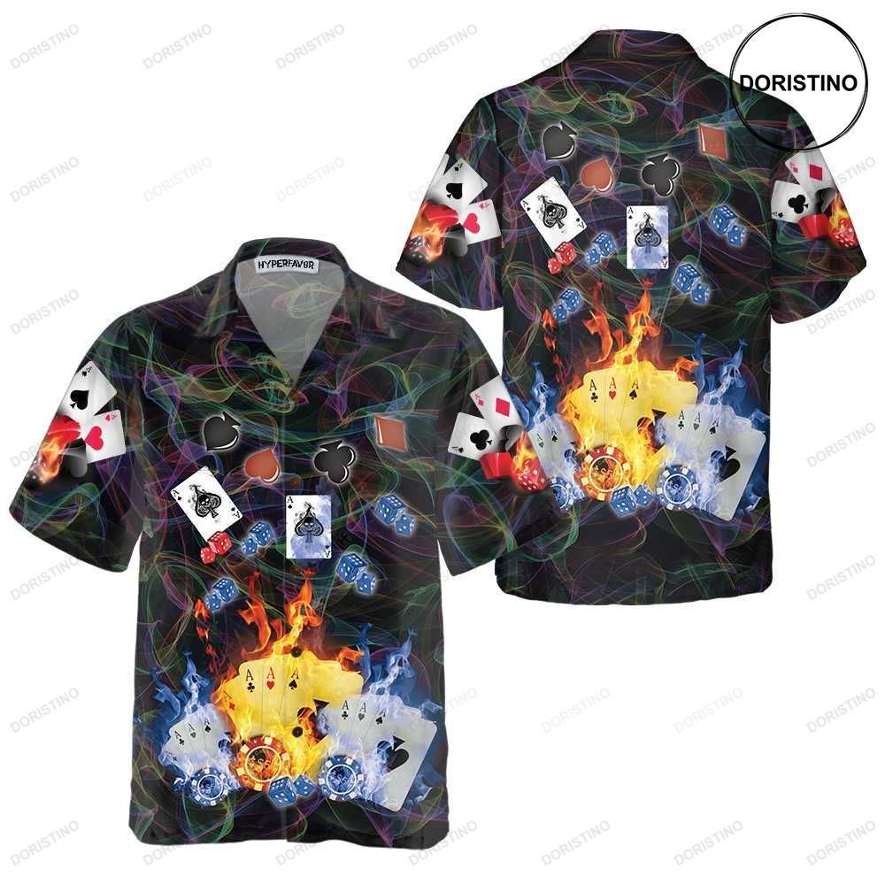 Flaming Poker Casino Flame Casino For Adults Cool For Poker Card Players Limited Edition Hawaiian Shirt