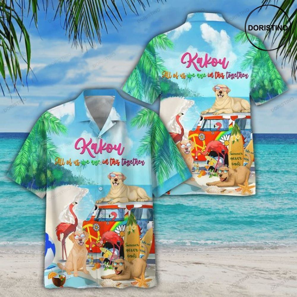 Flamingo And Dogs In The Beach Kakow All Of Us We In This Together Print Awesome Hawaiian Shirt