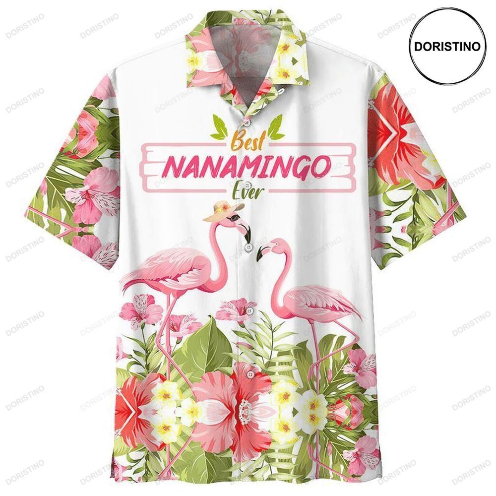 Flamingo Best Nanamingo Ever Tropical Flowers Print Hawaiian Shirt