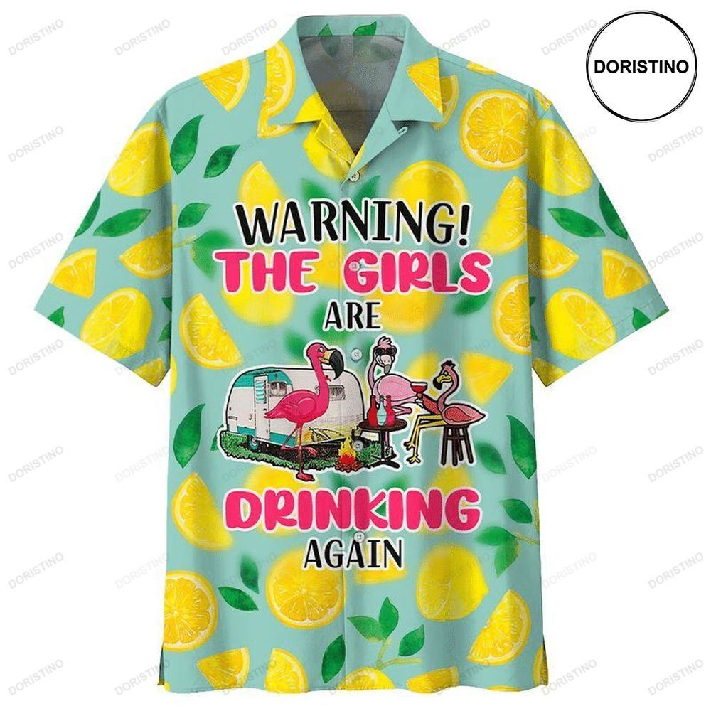 Flamingo Camping Warning The Girls Are Drinking Again Print Awesome Hawaiian Shirt