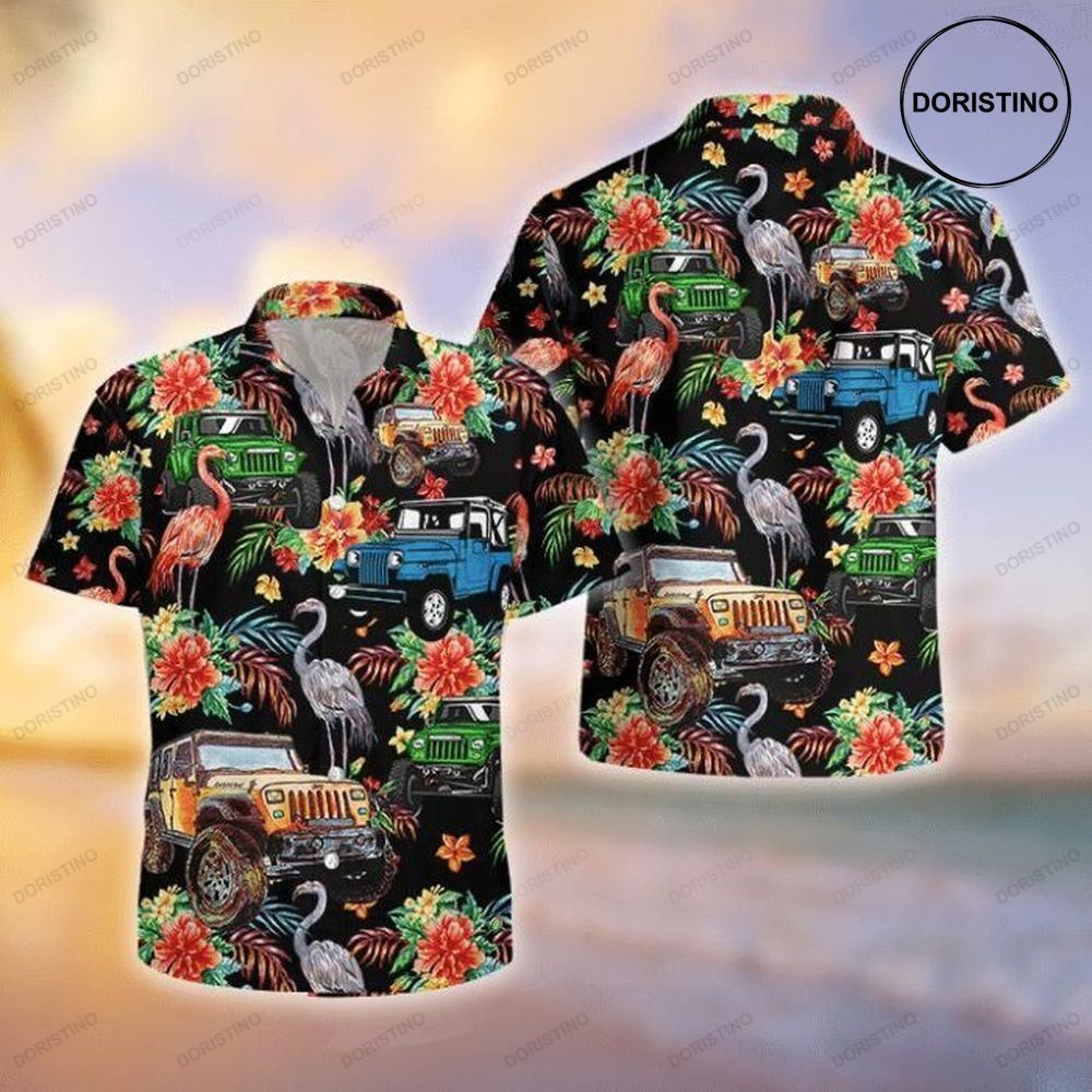 Flamingo Driver Jeep Print Limited Edition Hawaiian Shirt