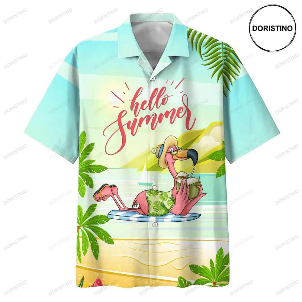 Flamingo Hello Summer Print Hawaiian Shirt