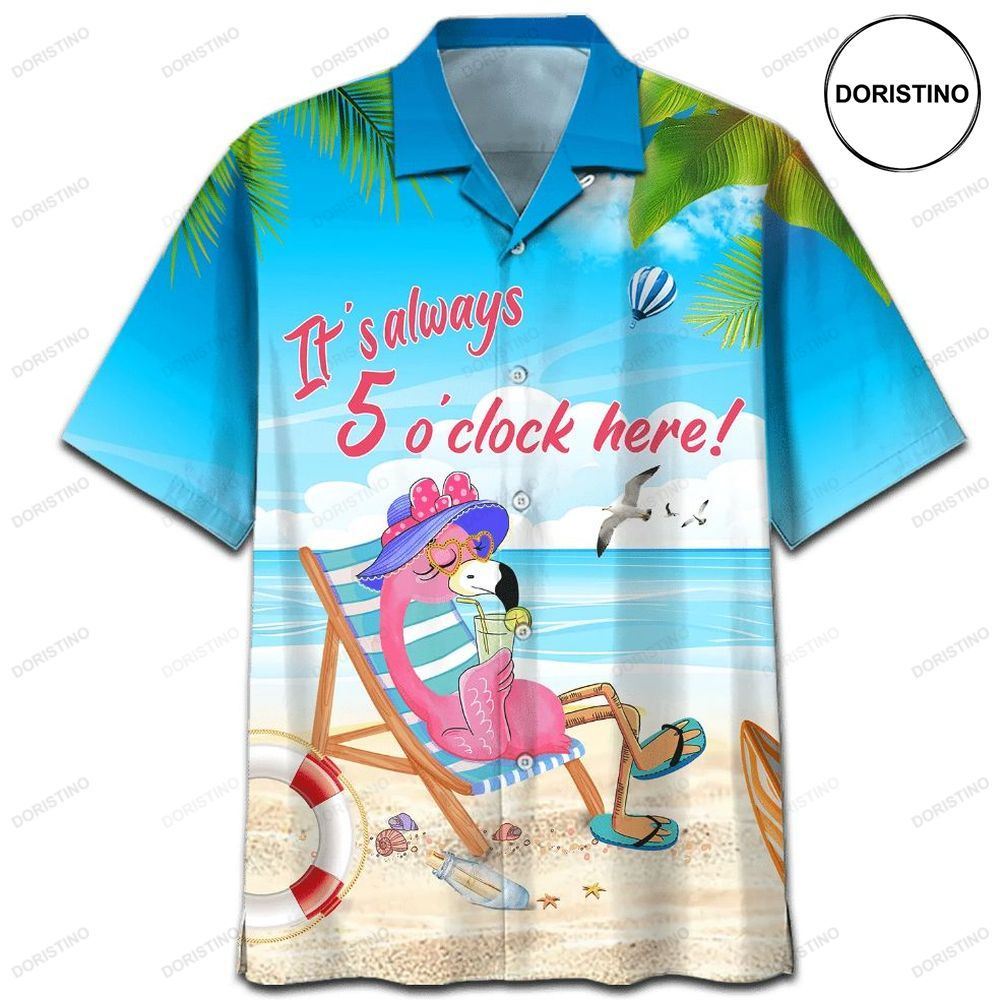 Flamingo It_s Always 5 O_clock Here Print Awesome Hawaiian Shirt