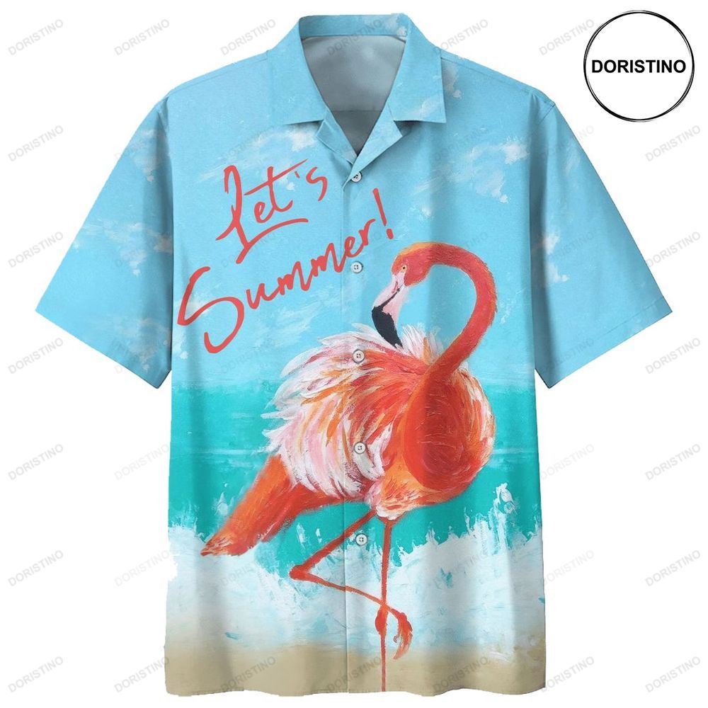 Flamingo Lets Summer Print Awesome Hawaiian Shirt