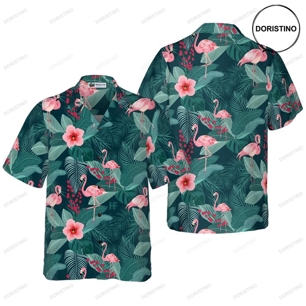 Flamingo Tropical Leaves Palm Awesome Hawaiian Shirt